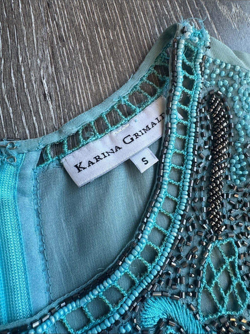 Karina Grimaldi Teal and Black Beaded Cropped Top AS0673 - Picture 2 of 8